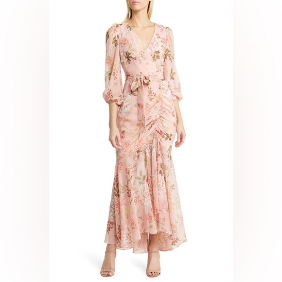 Nordstrom Eliza J Floral Ruched Maxi Dress in Blush - Picture 1 of 11